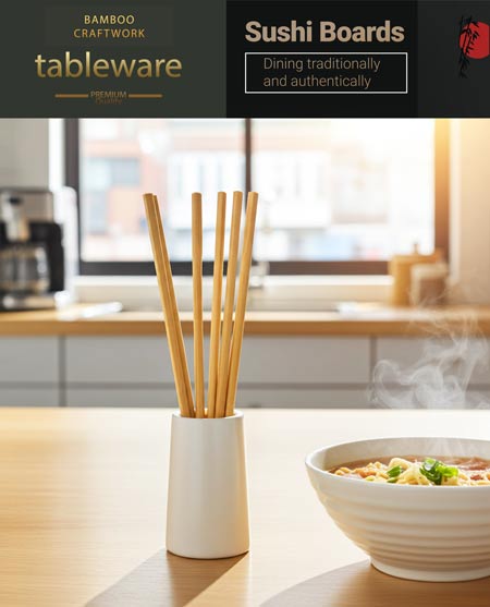 Sushi Brettchen aus Bambus dekoriert den Tisch