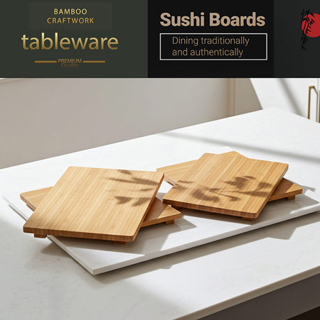 Sushi Brettchen aus Bambus dekoriert den Tisch