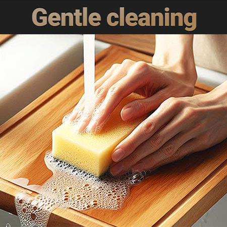 schneidebrett unter dem Wasserhahn