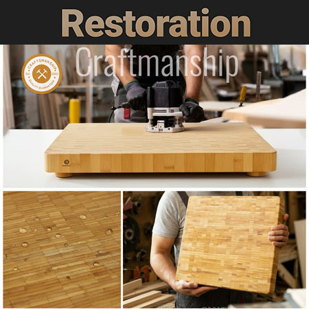 Eine Hand schleift ein Holzbrett